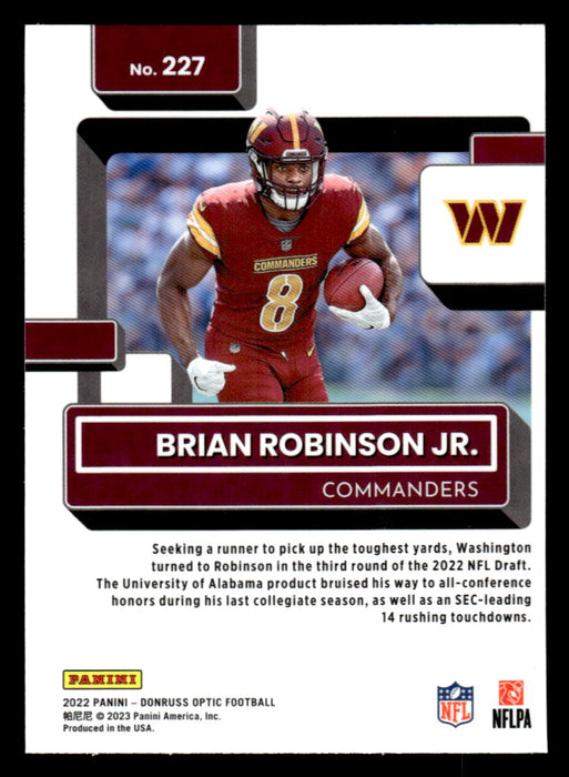 Brian Robinson Jr. 2022 Panini Donruss Optic Football Base Back of Card