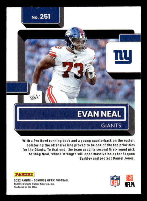 Evan Neal 2022 Panini Donruss Optic Football Base Back of Card