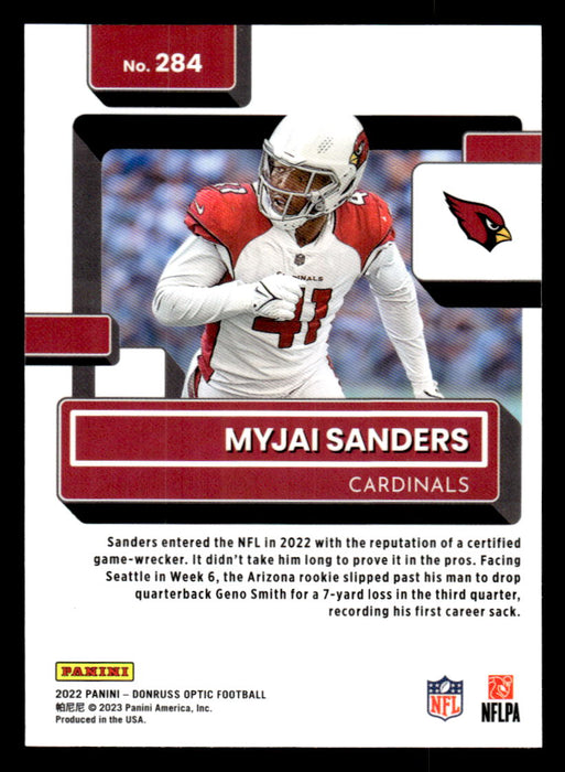 Myjai Sanders 2022 Panini Donruss Optic Football Base Back of Card