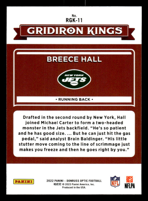 Breece Hall 2022 Panini Donruss Optic Football Gridiron Kings Back of Card