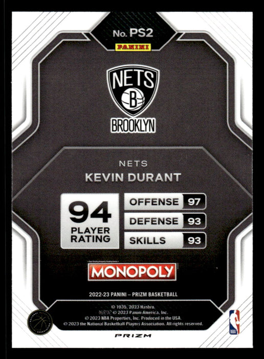 Kevin Durant 2022-23 Panini Prizm NBA Monopoly Silver Prizm All-Stars Back of Card