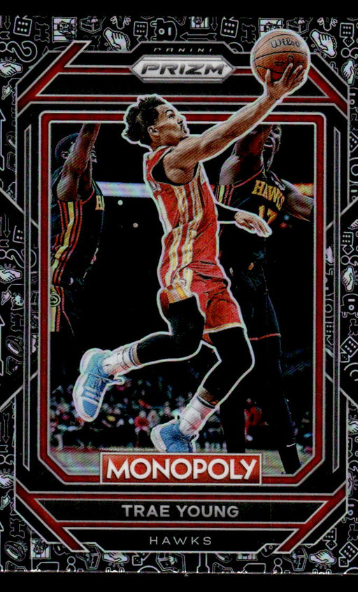 Trae Young 2022-23 Panini Prizm NBA Monopoly Monopoly Black Icons Front of Card