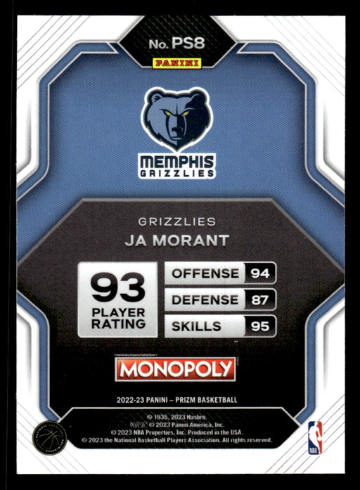 Ja Morant 2022-23 Panini Prizm NBA Monopoly Prizm All-Stars Back of Card