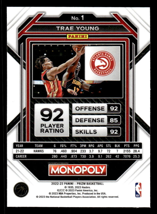 Trae Young 2022-23 Panini Prizm NBA Monopoly Base Back of Card