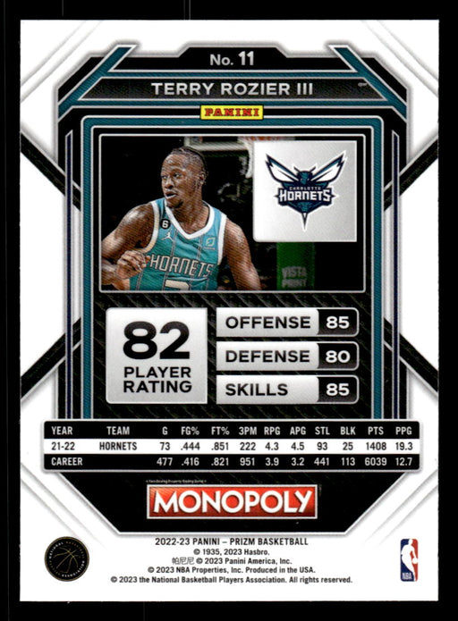 Terry Rozier III 2022-23 Panini Prizm NBA Monopoly Base Back of Card