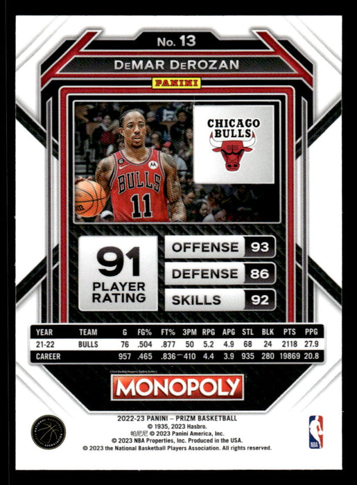 DeMar DeRozan 2022-23 Panini Prizm NBA Monopoly Base Back of Card