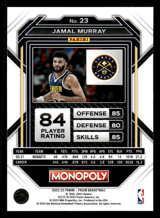 Jamal Murray 2022-23 Panini Prizm NBA Monopoly Base Back of Card