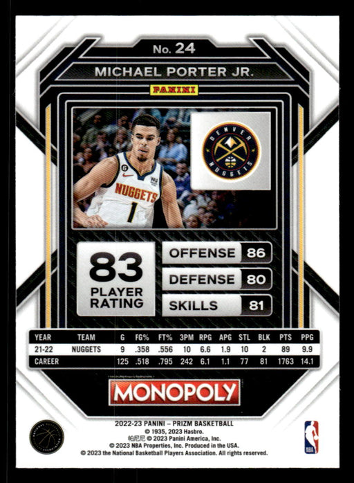 Michael Porter Jr. 2022-23 Panini Prizm NBA Monopoly Base Back of Card