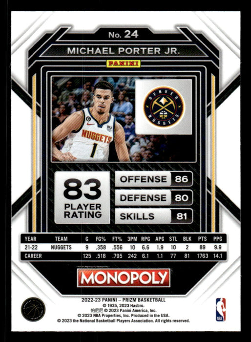 Michael Porter Jr. 2022-23 Panini Prizm NBA Monopoly Base Back of Card