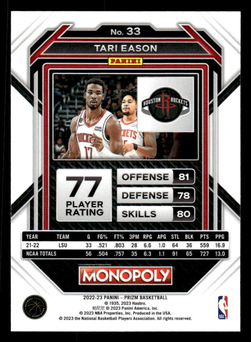 Tari Eason 2022-23 Panini Prizm NBA Monopoly Base Back of Card