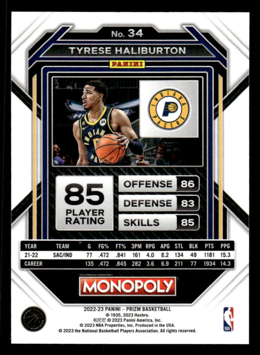 Tyrese Haliburton 2022-23 Panini Prizm NBA Monopoly Base Back of Card