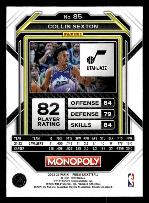 Collin Sexton 2022-23 Panini Prizm NBA Monopoly Base Back of Card