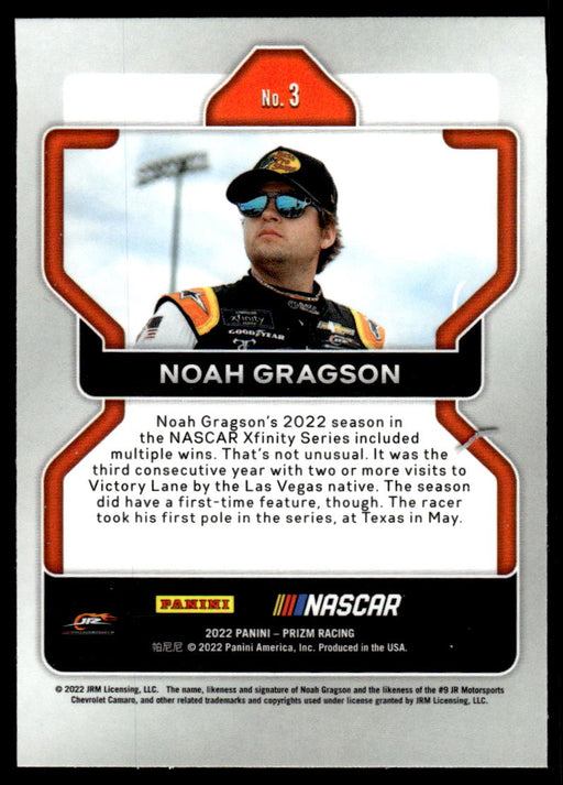 Noah Gragson 2022 Panini Prizm Racing Base Back of Card