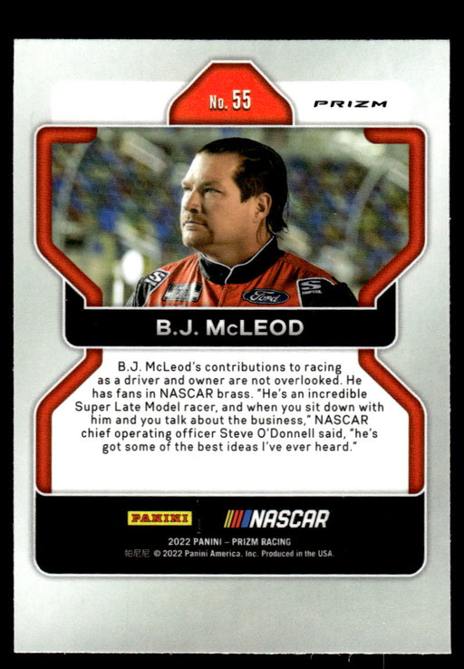 BJ McLeod 2022 Panini Prizm Racing Silver Prizm Back of Card