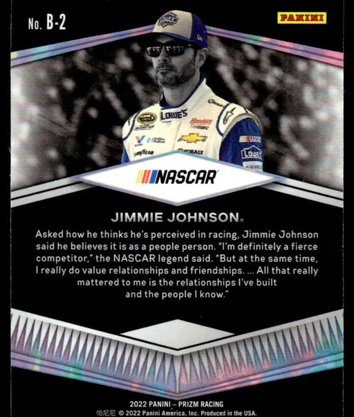 Jimmie Johnson 2022 Panini Prizm Racing Brilliance Back of Card