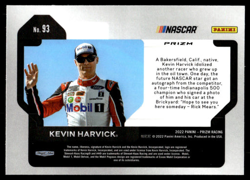 Kevin Harvick 2022 Panini Prizm Racing Silver Prizm Back of Card