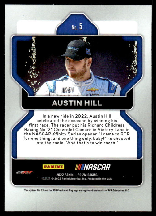 Austin Hill 2022 Panini Prizm Racing Base Back of Card