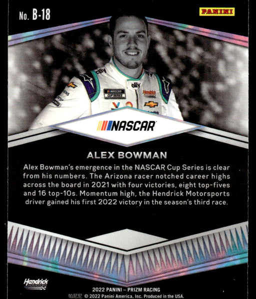 Alex Bowman 2022 Panini Prizm Racing Brilliance Back of Card