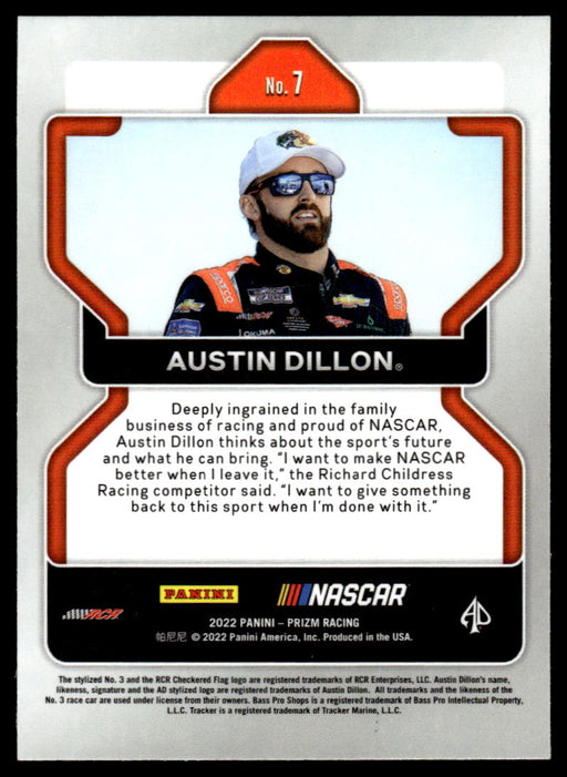 Austin Dillon 2022 Panini Prizm Base Back of Card