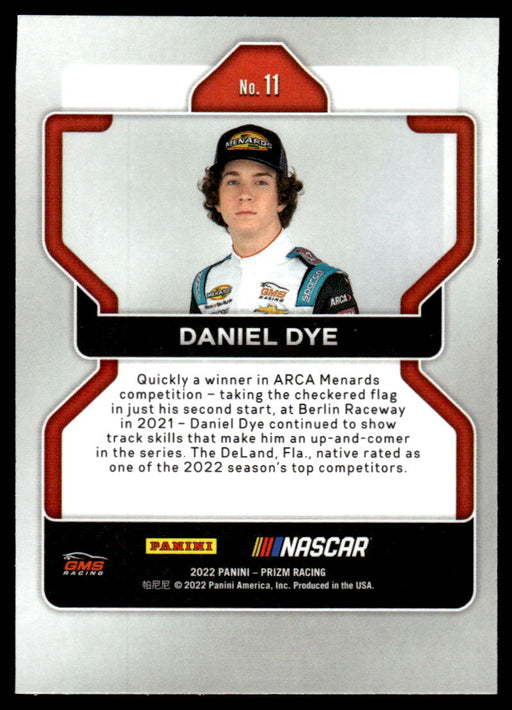 Daniel Dye 2022 Panini Prizm Base Back of Card
