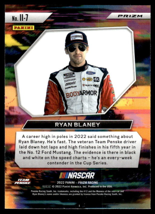 Ryan Blaney 2022 Panini Prizm Racing Instant Impact Silver Prizm Back of Card