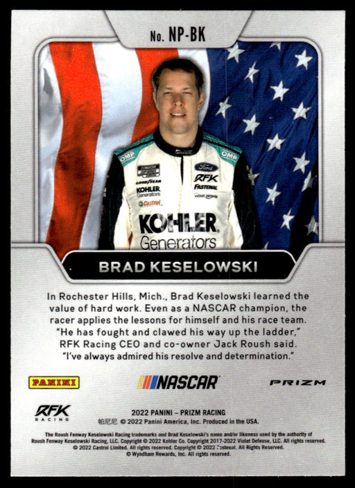 Brad Keselowski 2022 Panini Prizm Racing National Pride Silver Prizm Back of Card