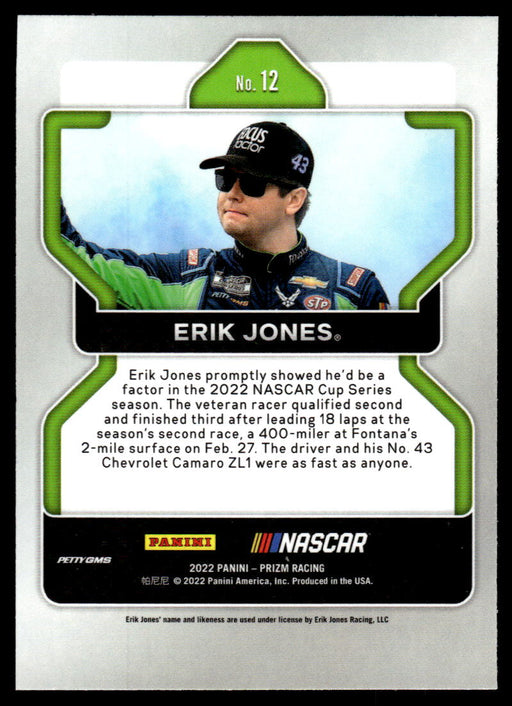 Erik Jones 2022 Panini Prizm Base Back of Card