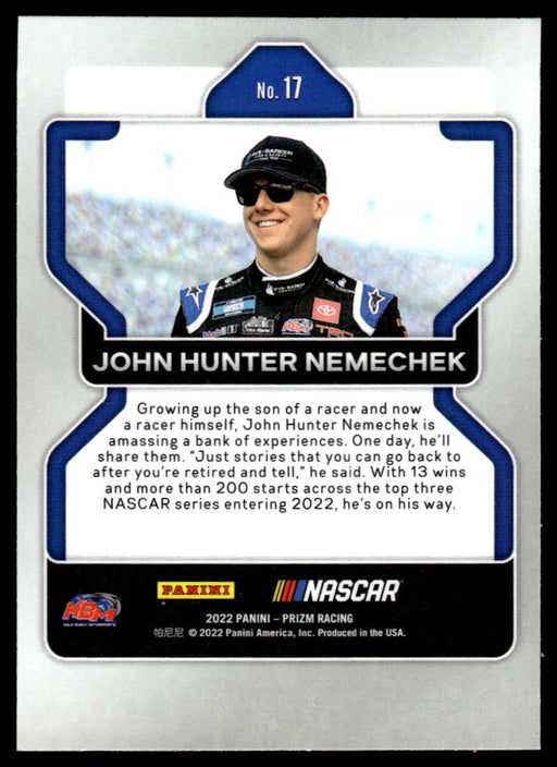 John Hunter Nemechek 2022 Panini Prizm Base Back of Card