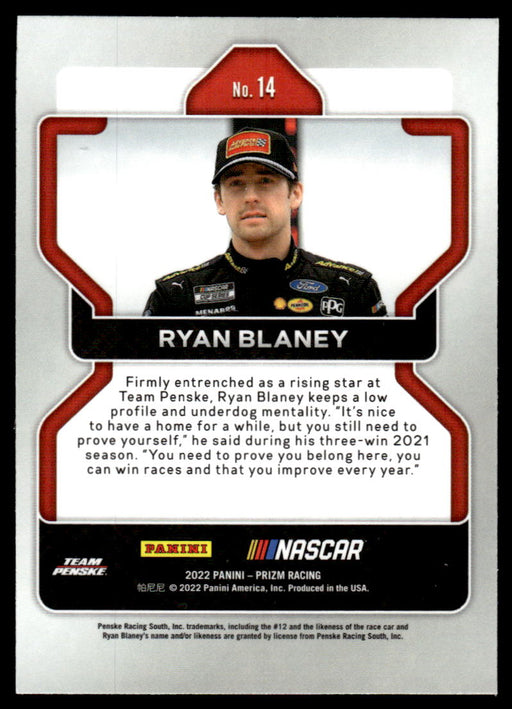 Ryan Blaney 2022 Panini Prizm Racing Base Back of Card