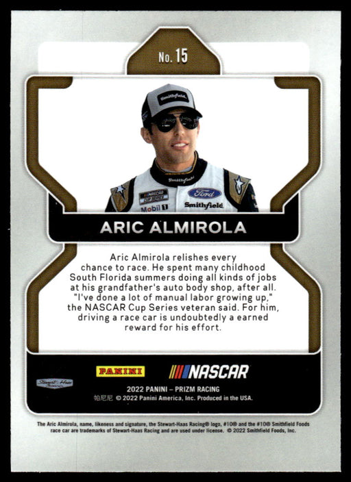 Aric Almirola 2022 Panini Prizm Racing Base Back of Card