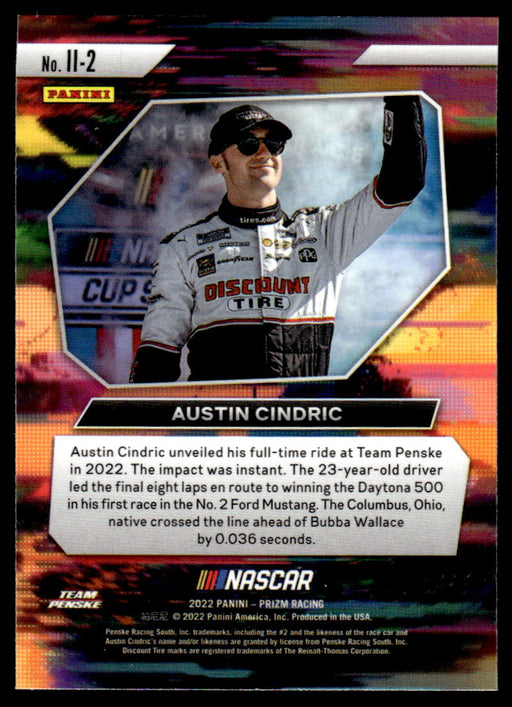 Austin Cindric 2022 Panini Prizm Racing Instant Impact Back of Card