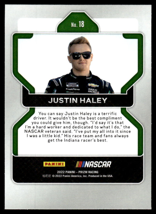 Justin Haley 2022 Panini Prizm Racing Base Back of Card