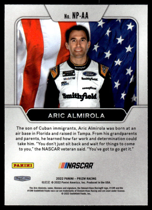 Aric Almirola 2022 Panini Prizm Racing National Pride Back of Card