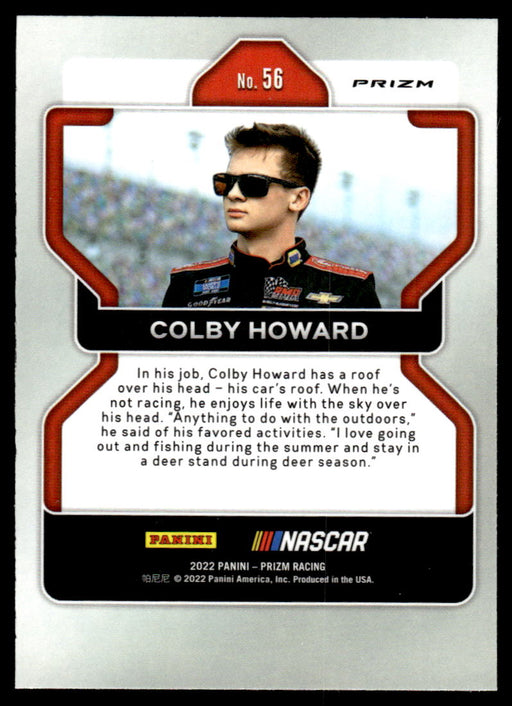 Colby Howard 2022 Panini Prizm Racing Purple & Yellow Hyper Prizm Back of Card