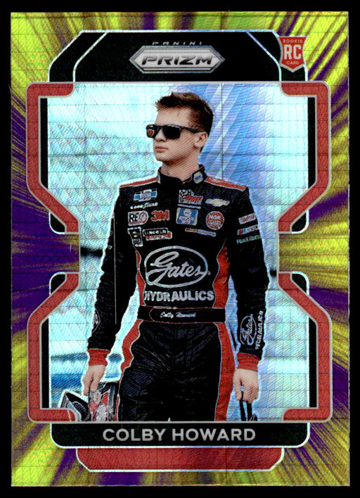 Colby Howard 2022 Panini Prizm Racing Purple & Yellow Hyper Prizm Front of Card