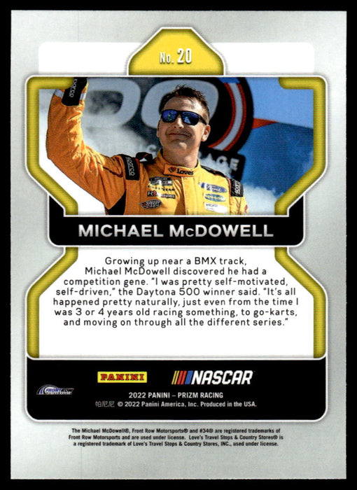 Michael McDowell 2022 Panini Prizm Racing Base Back of Card