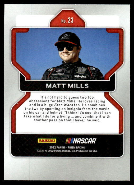 Matt Mills 2022 Panini Prizm Racing Base Back of Card