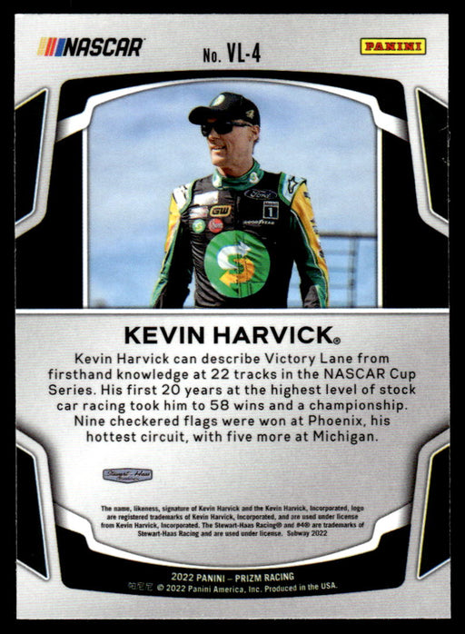 Kevin Harvick 2022 Panini Prizm Racing Victory Lane Back of Card