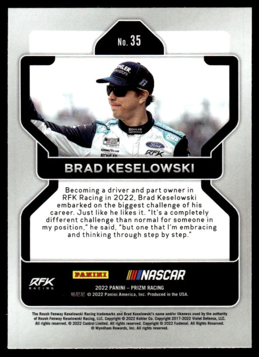 Brad Keselowski 2022 Panini Prizm Base Back of Card