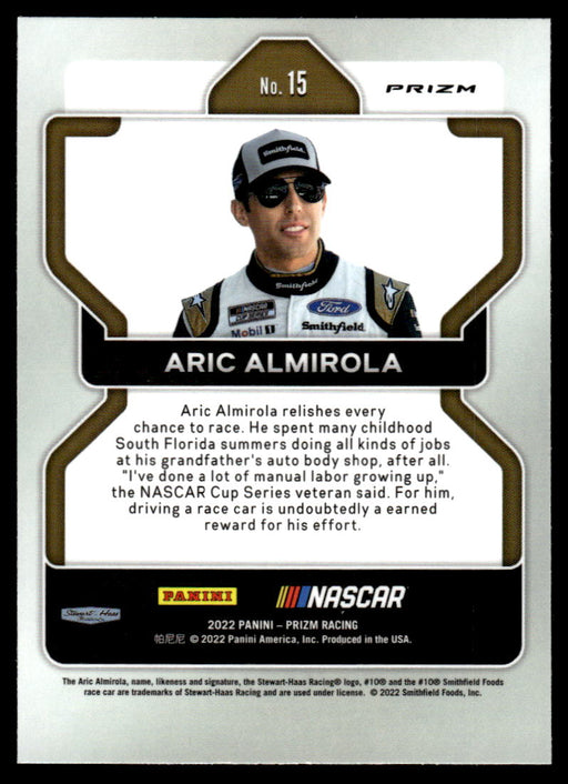 Aric Almirola 2022 Panini Prizm Racing Silver Prizm Back of Card