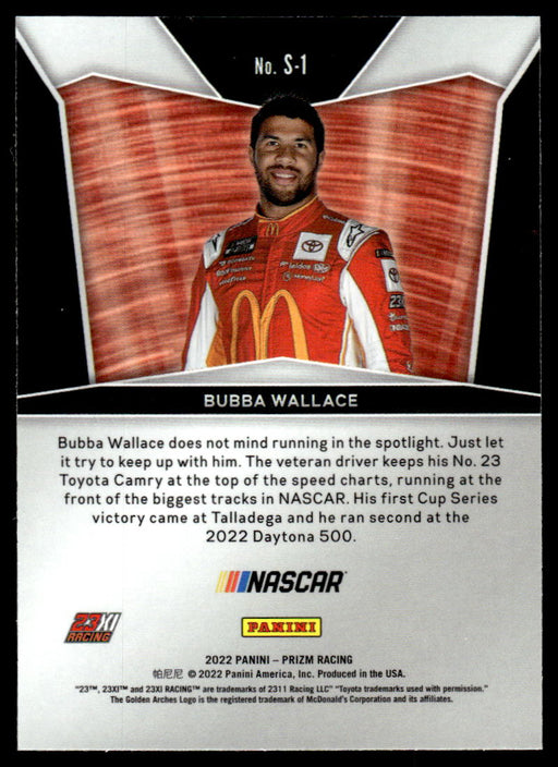 Bubba Wallace 2022 Panini Prizm Racing Spotlight Back of Card