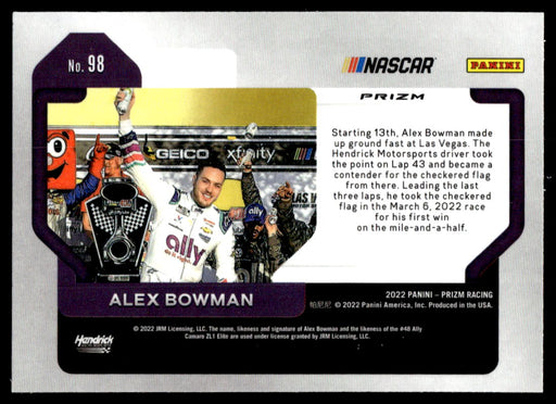 Alex Bowman 2022 Panini Prizm Racing Reactive Orange Back of Card