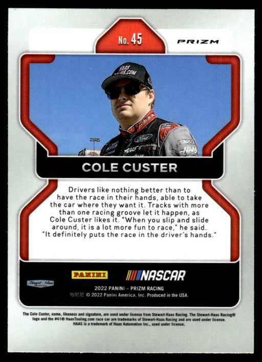 Cole Custer 2022 Panini Prizm Racing Silver Prizm Back of Card