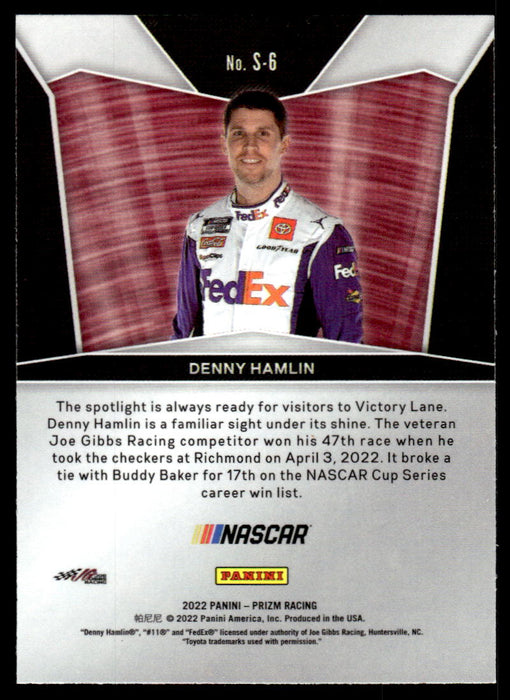 Denny Hamlin 2022 Panini Prizm Racing Spotlight Back of Card