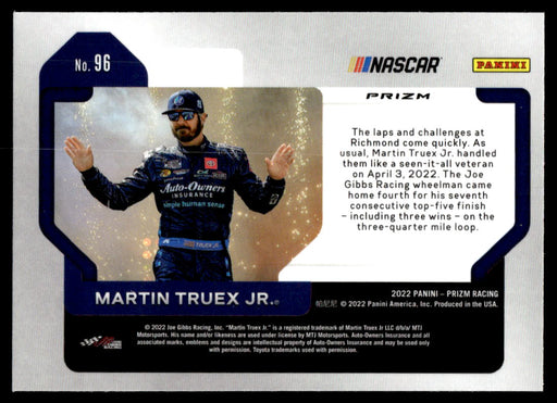 Martin Truex Jr. 2022 Panini Prizm Racing Silver Prizm Back of Card