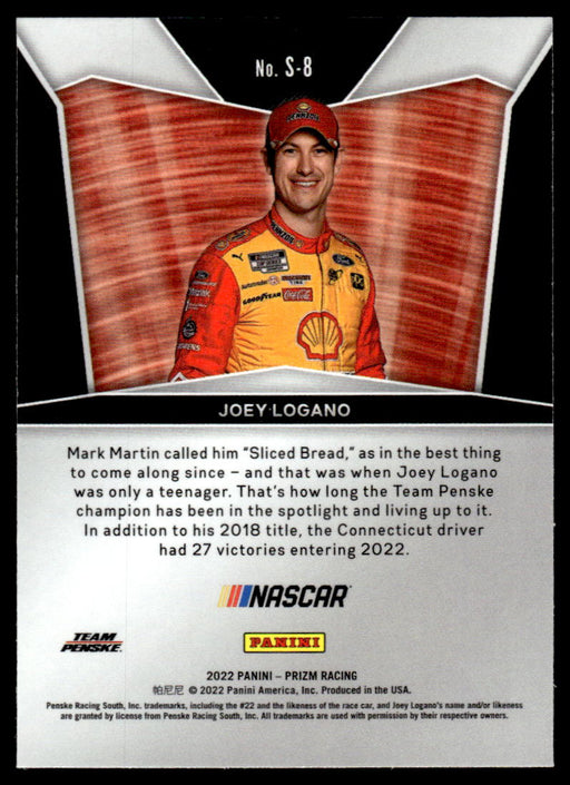 Joey Logano 2022 Panini Prizm Racing Spotlight Back of Card