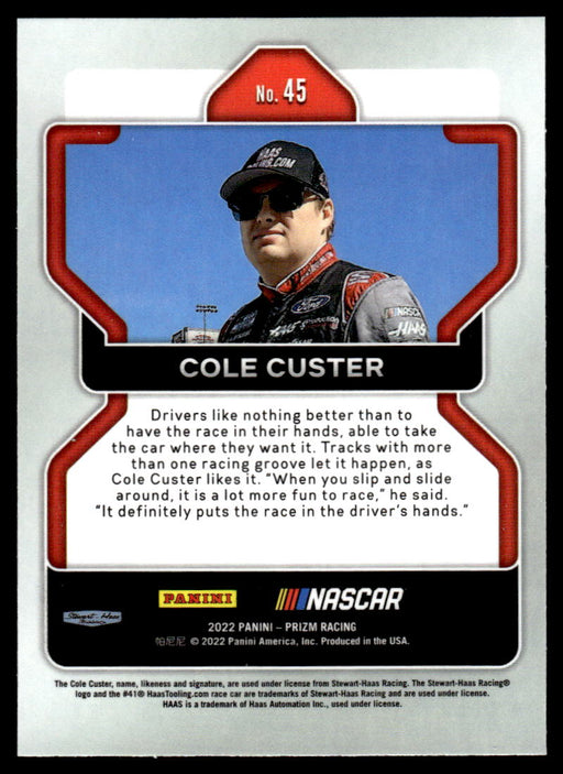 Cole Custer 2022 Panini Prizm Base Back of Card