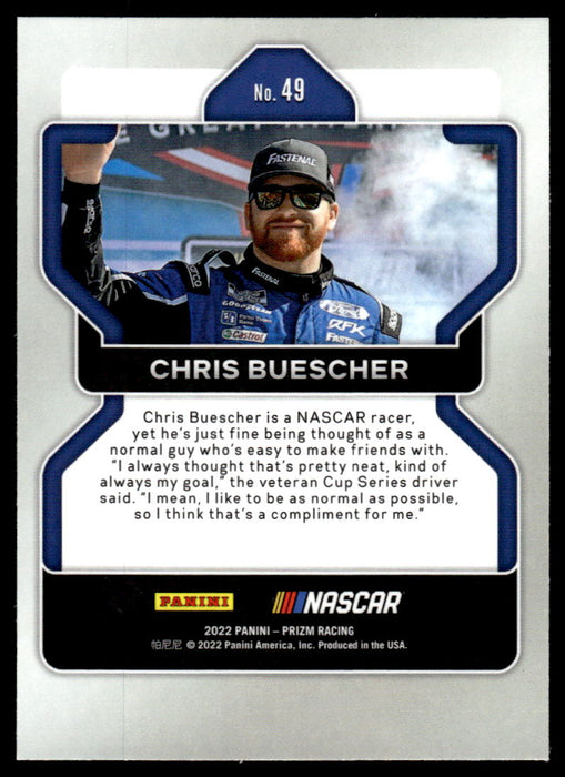 Chris Buescher 2022 Panini Prizm Racing Base Back of Card