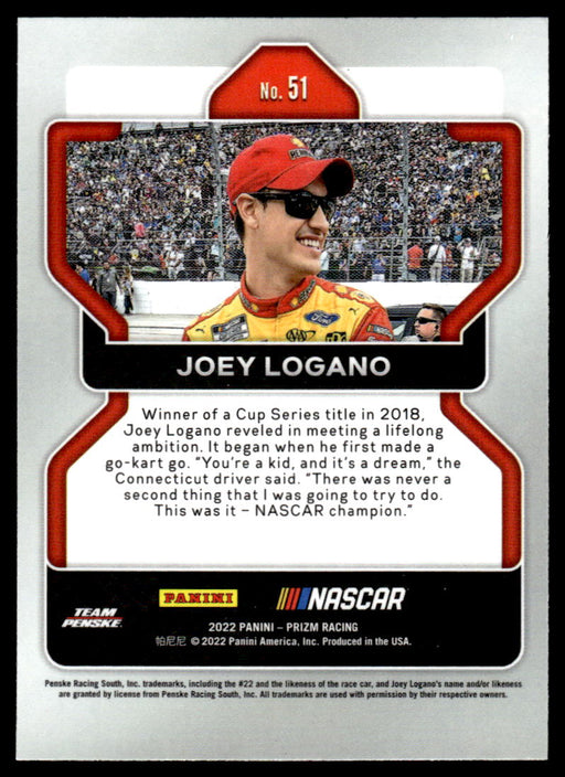 Joey Logano 2022 Panini Prizm Base Back of Card