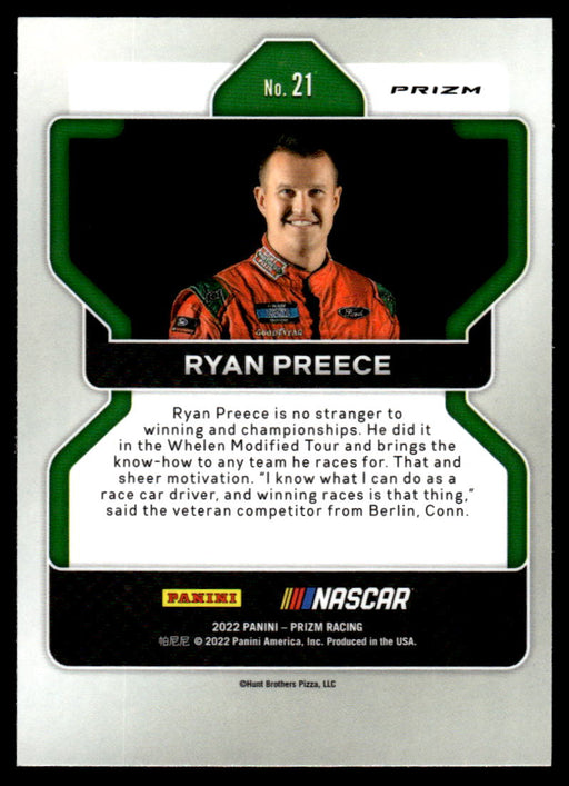 Ryan Preece 2022 Panini Prizm Racing Silver Prizm Back of Card